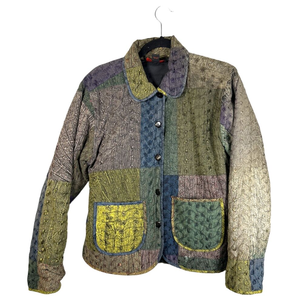 Sacred Threads Floral Embroidered Patchwork Jacket Women's Size S/M